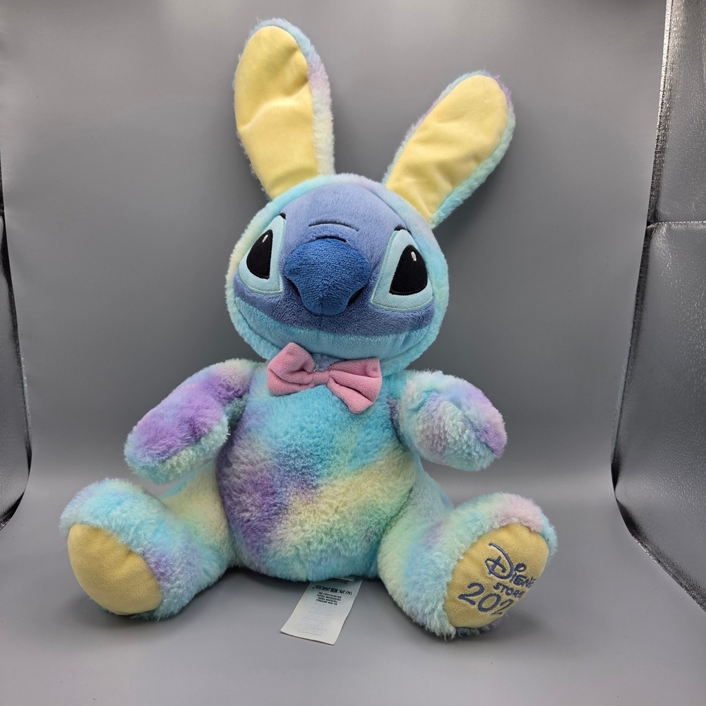 Disney Store 2020 Stitch Easter Bunny Tie Dye Pastel Plush 12 Inch Pink Bow Tie